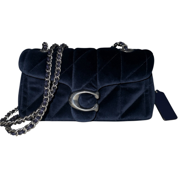 Coach Tabby‎ 20 Navy Blue and Silver Quilted Velvet Shoulder Bag Small NWT - Picture 3 of 13